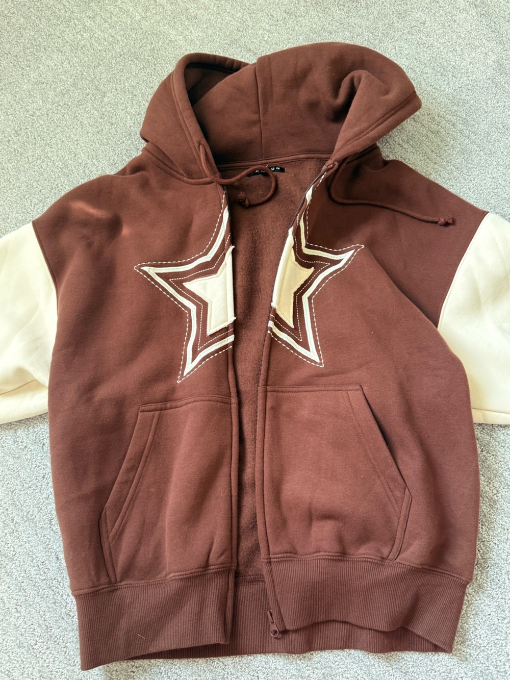 PacSun Brown Zip-Up Hoodie Jacket with a Cream Star